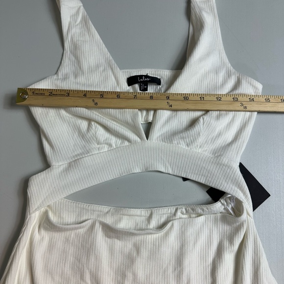 Lulus Divide & Contour Off White  Ribbed Cutout BodyCon Midi Dress Size M NWT - Picture 9 of 13